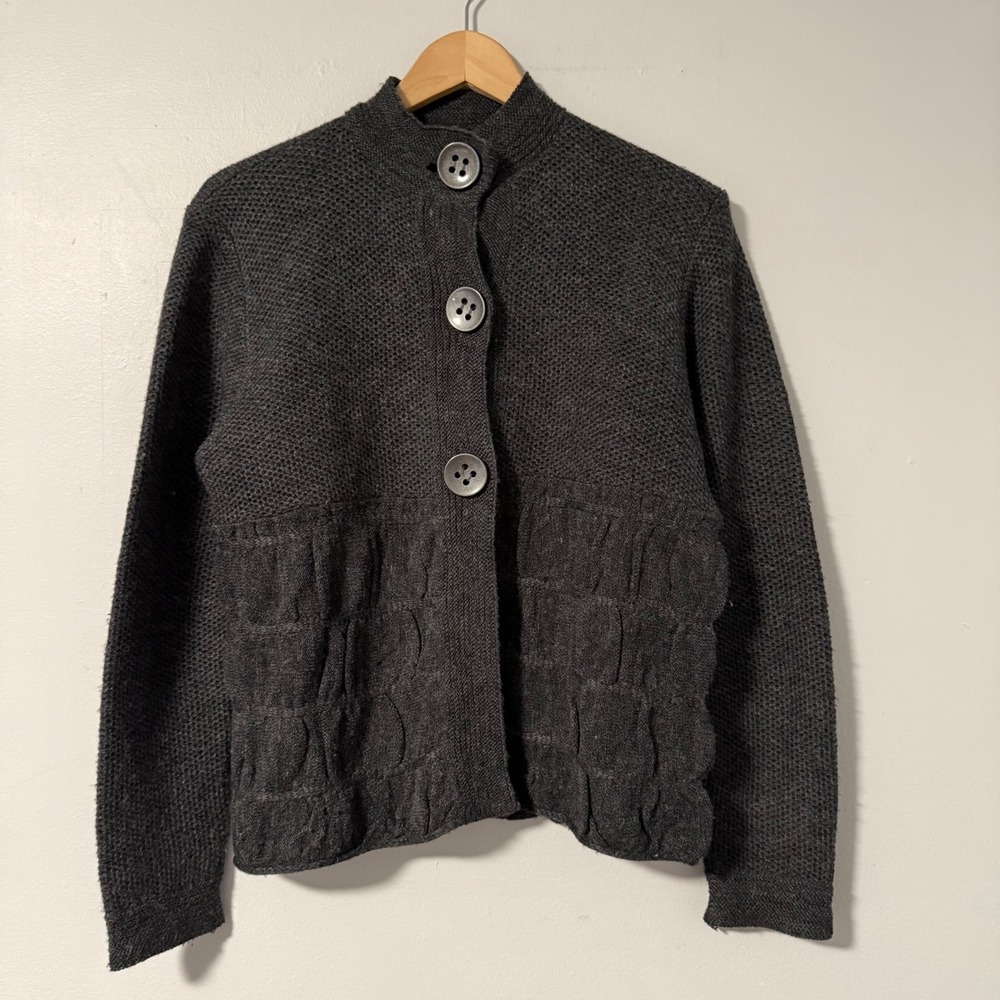 A.D. Originals Cardigan Sweater Charcoal Gray‎ Button Front Textured Wool Blend